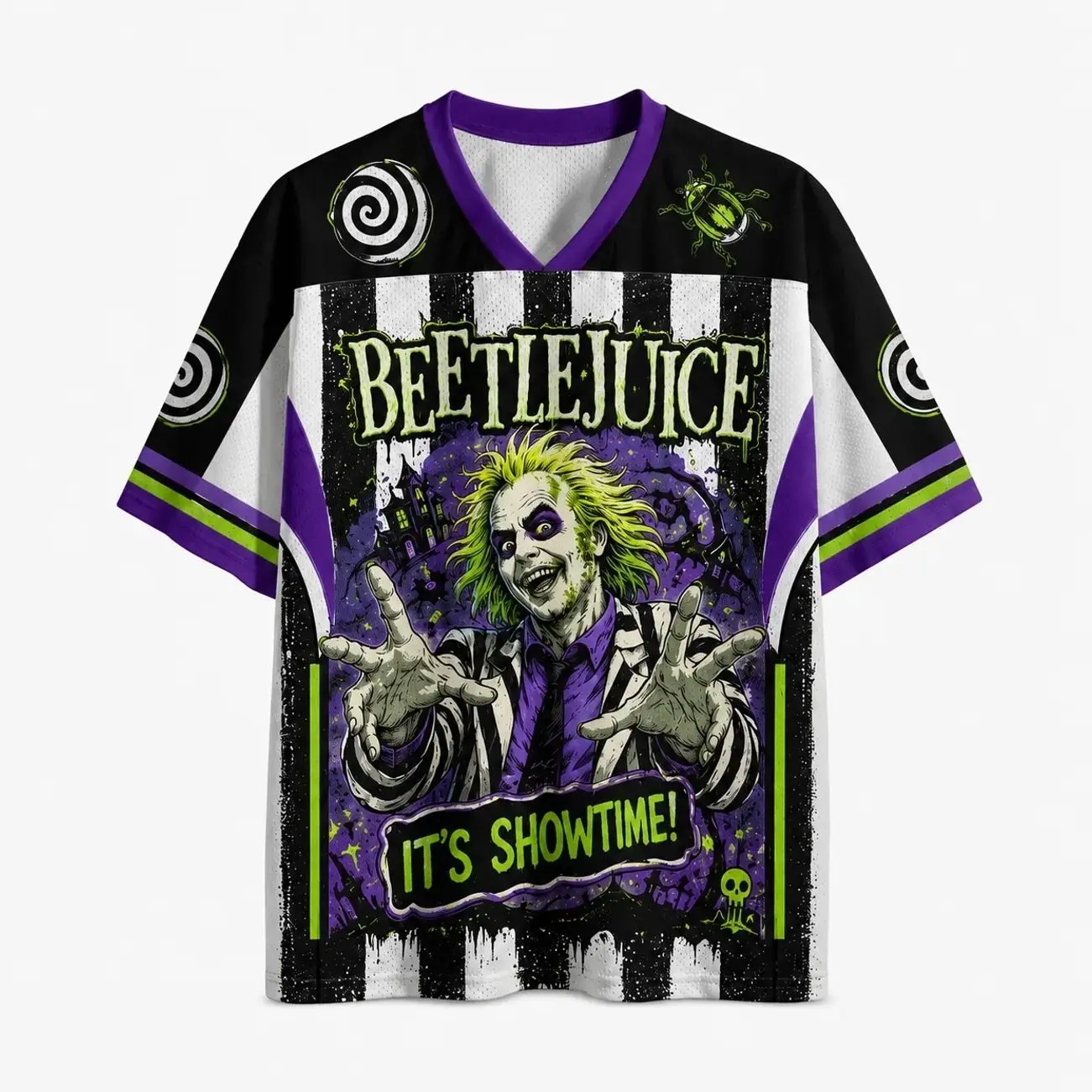 Beetlejuice Inspired Horror Comedy Mesh Jersey Shirt, Retro Gothic Graphic Athletic Jersey Top 772