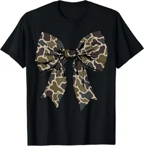 100% Cotton Unisex Camouflage Old Camo Bow Camo Coquette Bow Hunting Women T-Shirt
