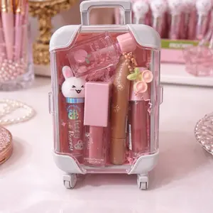 Mini Pink Rolling Cosmetic Travel Case with Assorted Lip Gloss