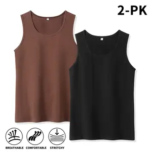 2-Pack Men Slim Fit Ribbed Muscle Tanks - Soft, stretchy, breathable sleeveless undershirts for workouts, basic tank tops High Elasticity Lifestyle Beater Set