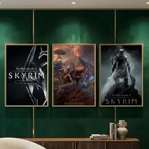 The Elder Scrolls V Skyrim Painting Calligraphy HD Heavy-Duty Waterproof Wrinkle-Resistant Canvas Print – Tool-Free Durable Hides Wall Flaws & Boosts Style for Living Rooms Bathrooms
