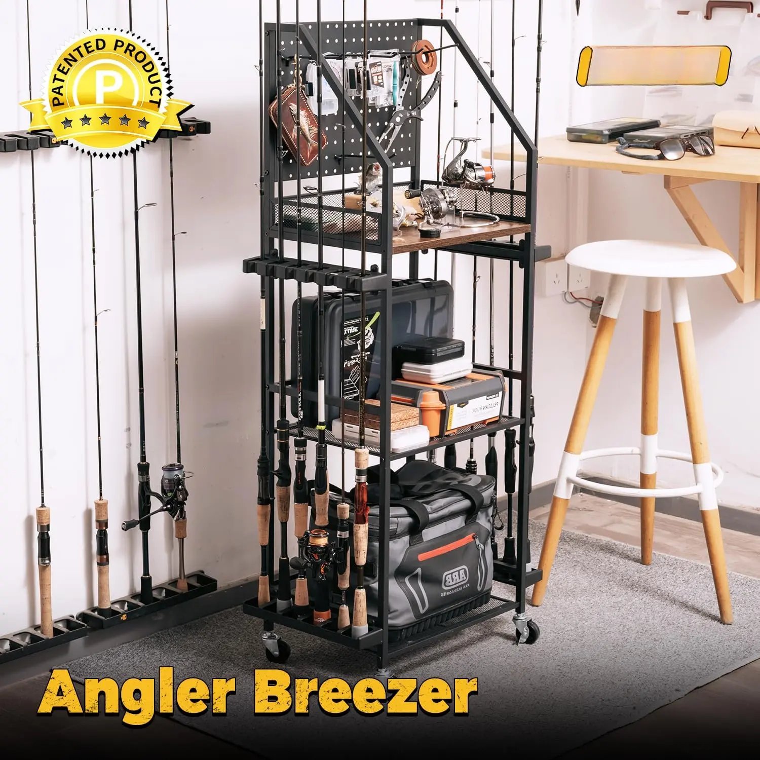 Fishing Rod Holders for Garage, 3-Tire Fishing Pole Rack with Pegboard and  Hooks, Fishing Gear Tackle Box Organizer Up to 12 Rods, Rolling Fishing  Storage Cart with Lock Wheels - TikTok Shop