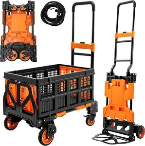 TECSPACE 2 in 1 Folding Hand Truck, 400 LBS Capacity Dolly Cart with Wheels, Hand Truck Dolly with 3-Position Height-Adjustable Handle, 59″ Bungee Cord with Hooks is Included