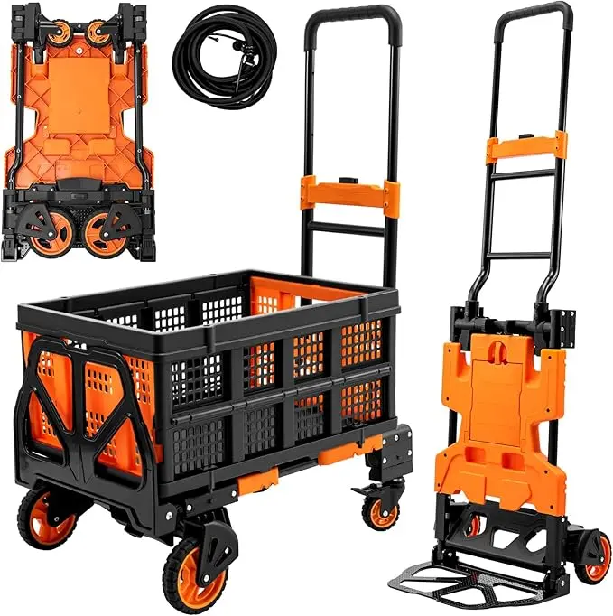 TECSPACE 2-in-1 Folding Hand Truck Dolly Cart, Versatile Sturdy Reinforced Design, 400 LBS Max Load Capacity, 3-Position Height-Adjustable Handle, 59" Bungee Cord with Hooks, Compact Storage, Rolling Wheels