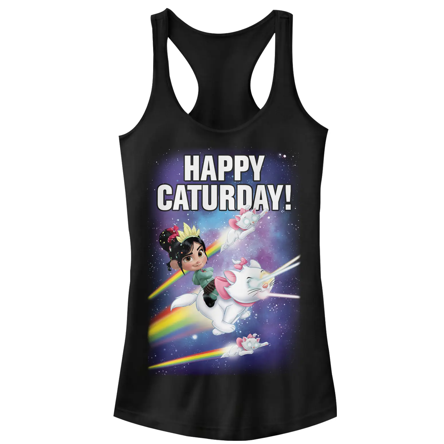 Juniors Womens Ralph Breaks the Internet Happy Caturday Racerback Tank Top