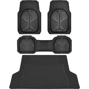 Heavy Duty Rubber Car Mats With Cargo Liner, Deep-Dish Car Floor Mats and Trunk Mat for All Weather, Universal Trim-to-Fit for SUVs, Trucks, Sedans, Waterproof, Anti-Slip, Trimmable, Black