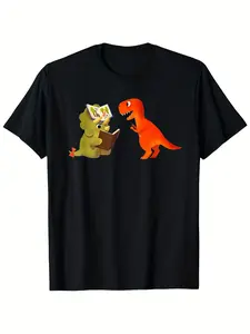 Men's Vintage Dinosaur Book T-Shirt with Cute Reading Dinosaur & Book Graphic - Soft Breathable Fabric, Regular Fit Short Sleeve Tee for Casual & Outdoor Wear, All-Season Comfort, Nostalgic Shirt