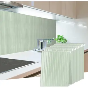 Backsplash Tile Peel and Stick, Self-Adhesive Sage Green Decorative Wall Tiles for Kitchen, Modern Glossy Slatted Design Backsplash Tiles for Kitchen, Bathroom, RVs (11.43x9 inch)