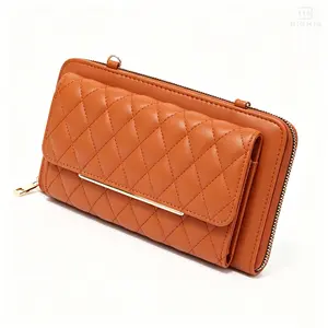 Women's Quilted Faux Leather Compartmentalized Large-Capacity Wallet Clutch - Crossbody Handheld Bag with Strap, Card Slots for Evening, Daily Use, Compartmentalized Women's Wallets, Crossbody Women's Wallets