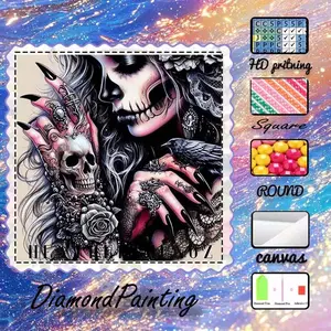 DIY 5D flocking fabric diamond painting kit, AB drills, fairy dust drills, crystal drills, skull, flowers, women, diamond embroidery, special craft diamond art set, wall decor, gift for family, loved ones, friends, Handicraft