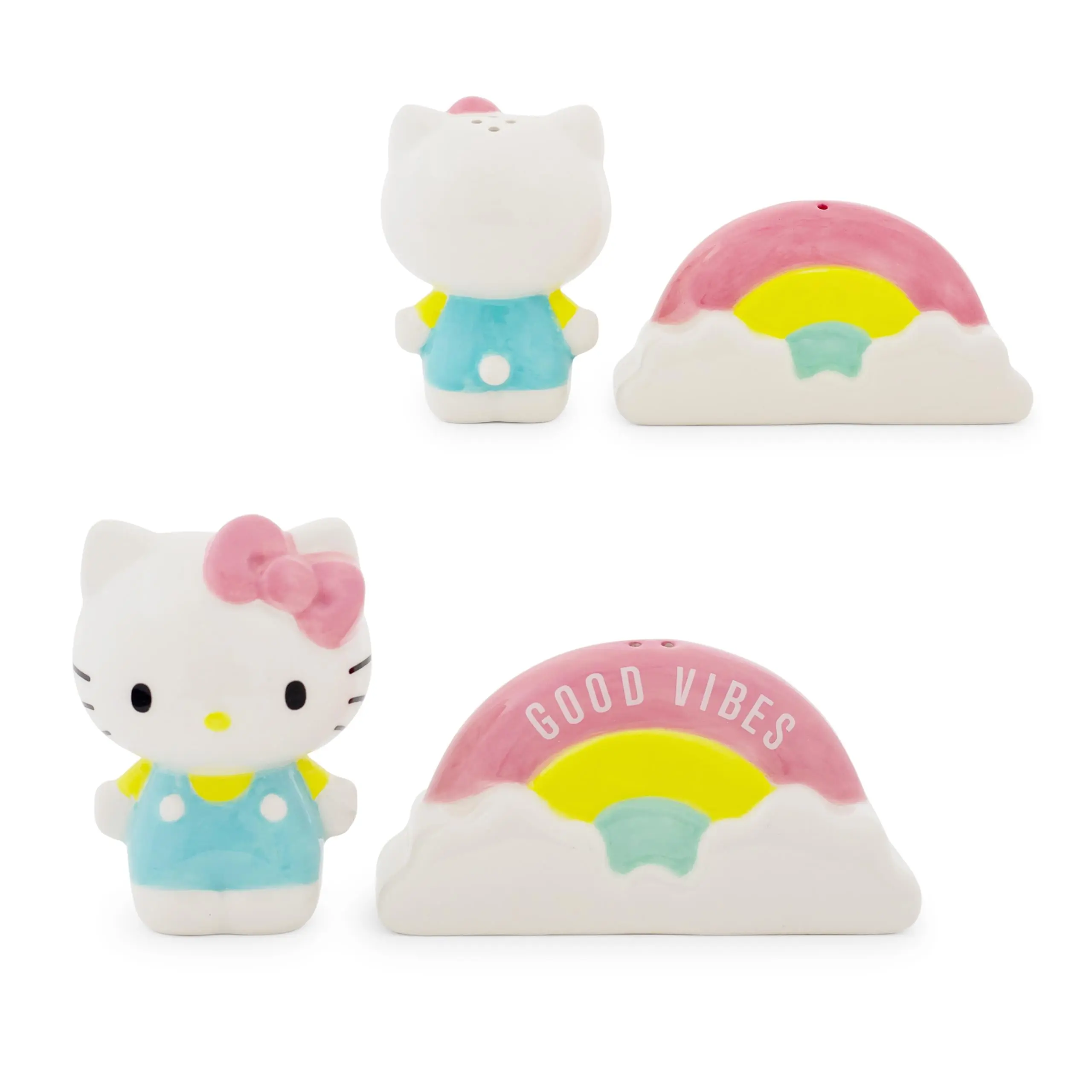 Sanrio Hello Kitty and Rainbow Ceramic Salt and Pepper Shaker Set Sanrio Hello Kitty and Rainbow Ceramic Salt and Pepper Shaker Set