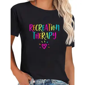 100% Cotton Retro Recreation Therapy Recreational Therapist RT Month T-Shirt Casual Short Sleeve Shirt Summer, Cotton, Casual, Short Sleeve, Graphic Tee, Soft, Breathable, Loose Fit, Streetwear, Daily Wear, T-Shirtt
