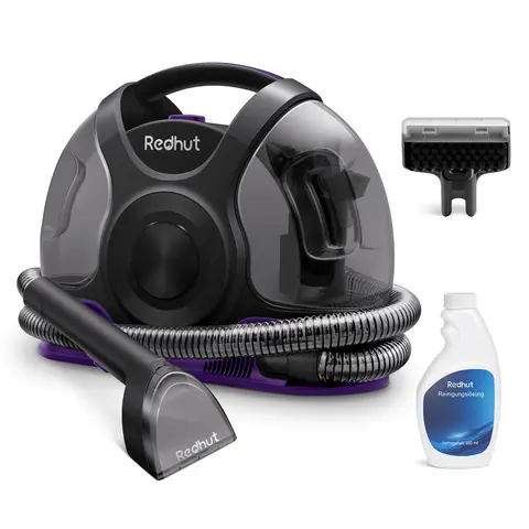 REDHUT Handheld Car Vacuum Deep Cleaner - UK Plug, Portable, Self-Cleaning Tough Stain Tool, Crevice & Hose Tools, Bespoke Odor-Removing Formulas, for Car Seats, Carpet, Pet Messes