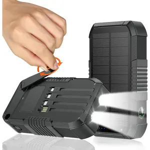 Solar Power Bank Portable Charger, 22.5W Fast Charging with Hand Crank, Built-in 4 Cables (USB, Micro) for iPhone, Android Mobile Smartphones, Emergency SOS Strobe Flashlight with Protection