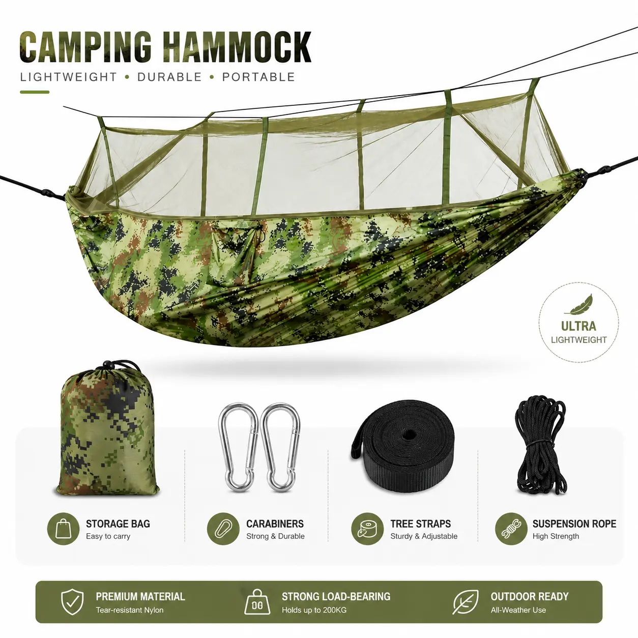 600lbs Load 2 Persons Hammock with Mosquito Net Outdoor Camping Portable Hanging Bed canopy chair-1847