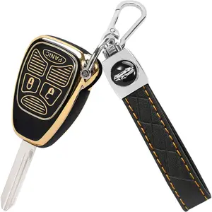 for Jeep Key Fob Cover with Keychain, 3 Buttons Soft TPU Key Fob Protector Compatible with 2007-2018 Wrangler Compass Patriot, Dodge Avenger Ram Durango Dakota Chrysler Aspen Sebring, Black