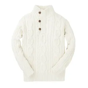 Mock Neck Organic Cable Sweater with Buttons - Baby