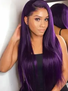 Women's Purple Hair 13x6 Lace Front Wig, Long Straight Synthetic Hair, Soft Heat Resistant Fiber, 28 Inch Baby, Daily Halloween Cosplay Use, Synthetic Material Wigs