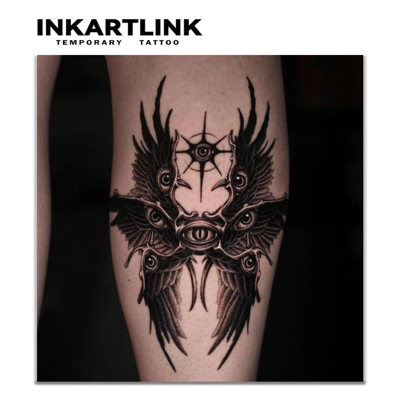 INKARTLINK Tattoo Tech, 2 Sheets Medium Semi Permanent Tattoo, Adult Art Design Temporary Tattoos, Lasts 1-2 Weeks, Waterproof, Realistic Look, No Adhesive, No Reflection (Six-Winged Angel Design)