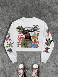 Men's Jesus Print Long Sleeve Graphic Tee, Casual Streetwear Comfy Round Neck T-shirt for Daily Wear, Men's Top for All Seasons, Graphic Tees Men