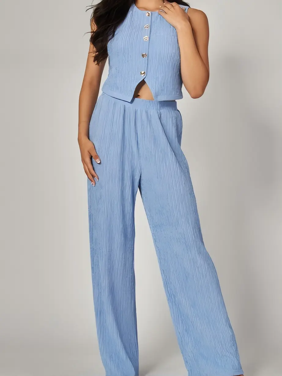 Textured Wide_Leg Two-Pieces Set