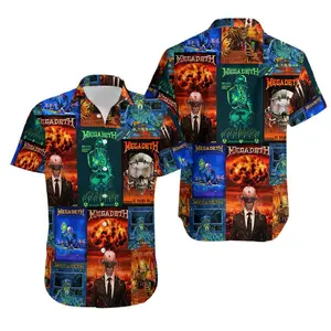 Megadeth Hawaiian Shirt Colorful Tropical Aloha Button Up, Megadeth Hawaii Shirt Men Colorful Summer Beach Outfit