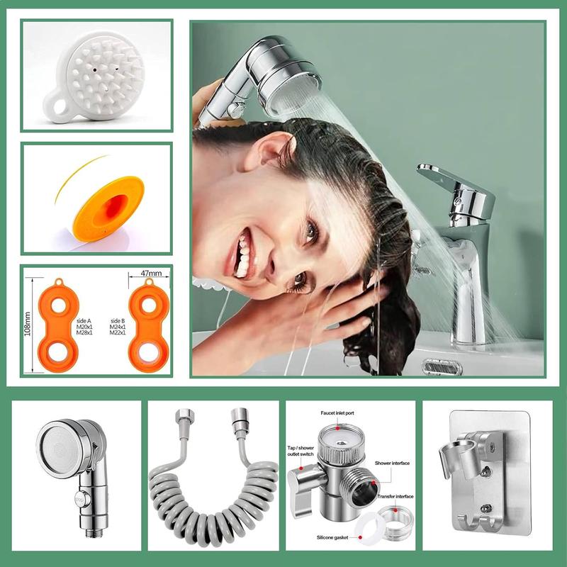 Sink Faucet Hose Sprayer Attachment handheld Sink Sprayer with ON/Off & 7 Adapters Extension Shampoo Hose Shower  for Hair Washing  Bath Pet Rinse (6.5ft  Sink Shower Set)