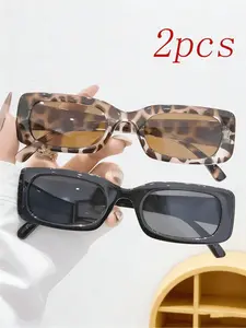 2 - piece set of new - style 2026 women's retro thin - framed glasses. It's an European and American style thin rectangular combination, serving as a face - slimming accessory for summer beaches, streets and music festivals.