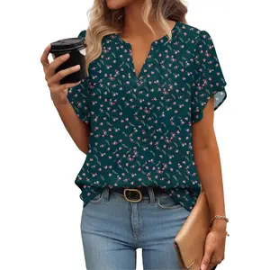 Womens Dressy Casual Shirts Short Sleeve V Neck Work Blouse Business Casual Summer Chiffon Tops