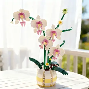 Elegant Orchid Building Block Toy Set, Vase + Orchid, Abs Material, Creative Construction Kit, Indoor Plant Arrangement