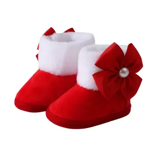 Baby Girls Boots, Soft Sole Furry Patchwork Bow Non-slip First Walker Shoes Toddler Shoes for Fall Winter