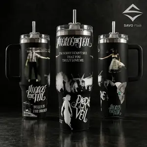 Pierce the Veil PTV Tumbler 20oz 40oz with Handle Straw Stainless Steel Insulated Travel Mug Selfish Machines Album Merch Lyrics Emo Rock Gift for Fans Music Lover Aesthetic Y2K Reusable Coffee Cup