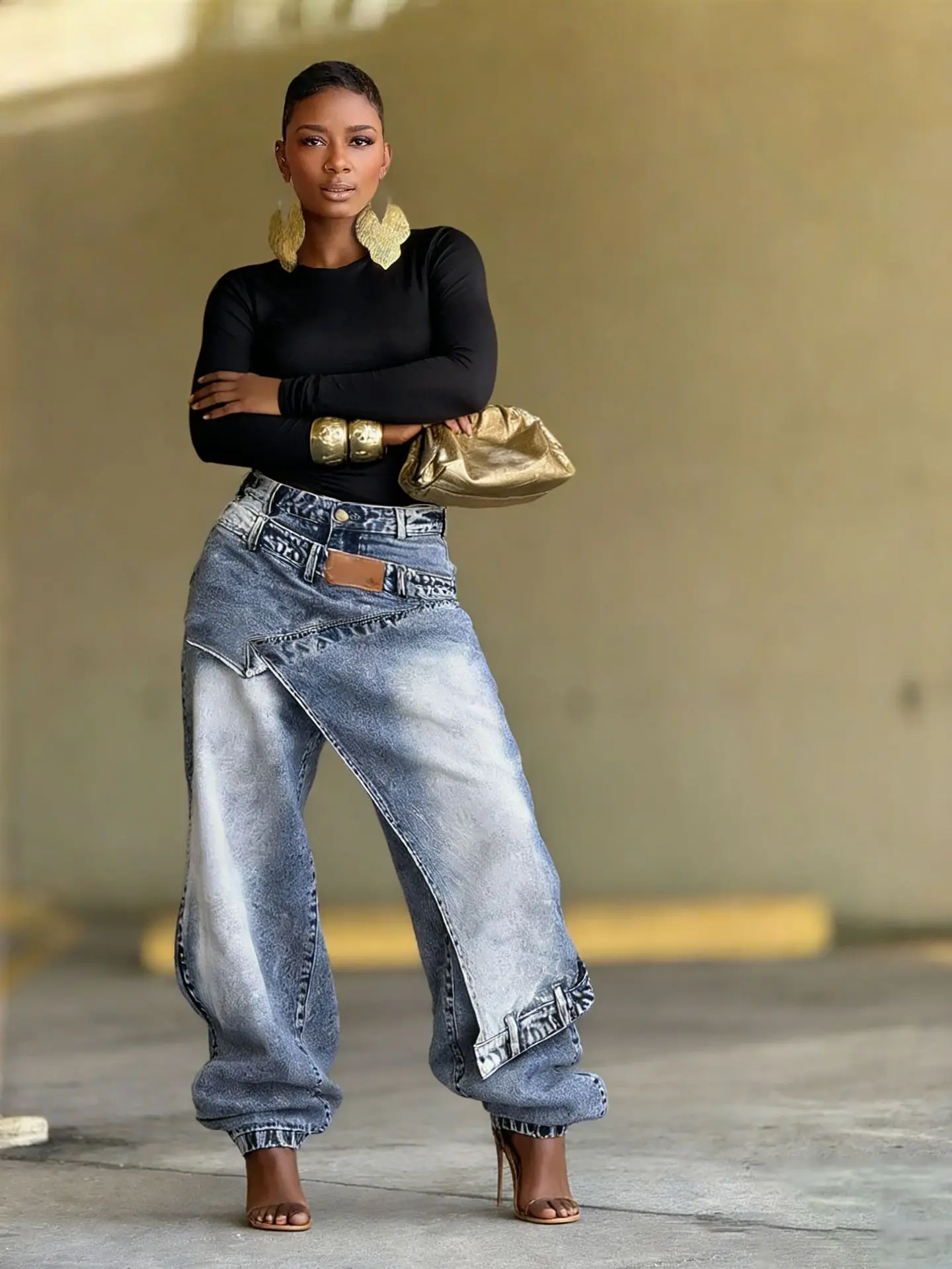 Deconstructed Layered Washed Denim Jeans Deconstructed Layered Washed Denim Jeans