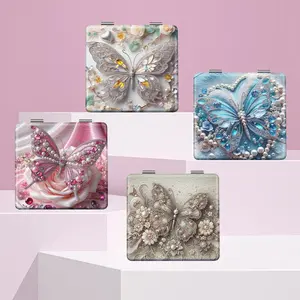 Vintage Butterfly Pattern Makeup Mirror, 1 Count Folding Compact Mirror, Portable Cosmetic Mirror for Women & Girls, Makeup Tool for Home Travel