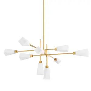 Large Artemis Chandelier with Chevron Design and Opal Matte Glass Shades