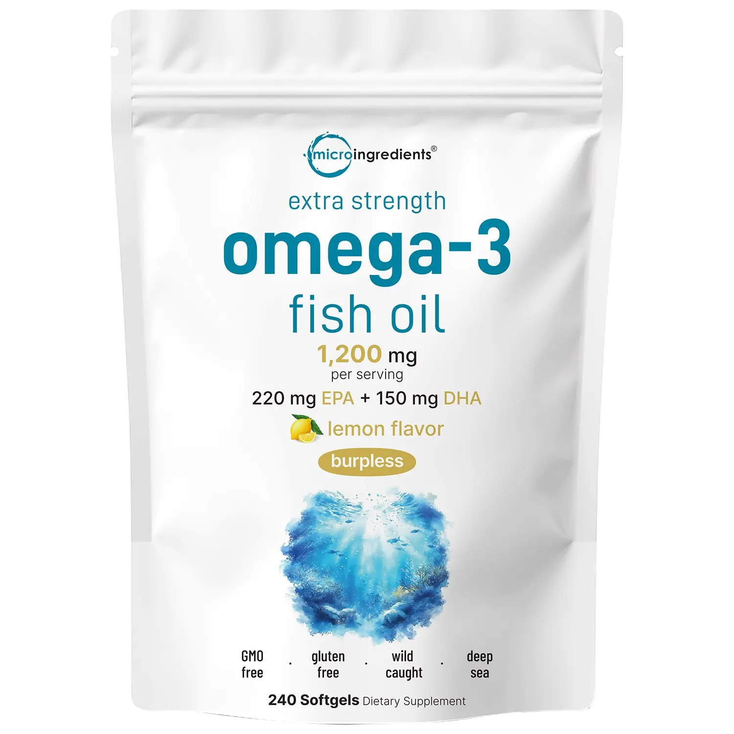 Micro Ingredients Extra Strength Omega 3 Fish Oil Supplements 1,200mg Per Serving, 240 Softgels Micro Ingredients Extra Strength Omega 3 Fish Oil Supplements 1,200mg Per Serving, 240 Softgels