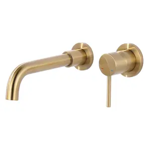Wall Mount Bathroom Faucet - WOWOW Brushed Gold Bathroom Sink Faucet - Single Handle Vanity Faucet - Swivel Spout Basin Faucet with Rough-in Valve