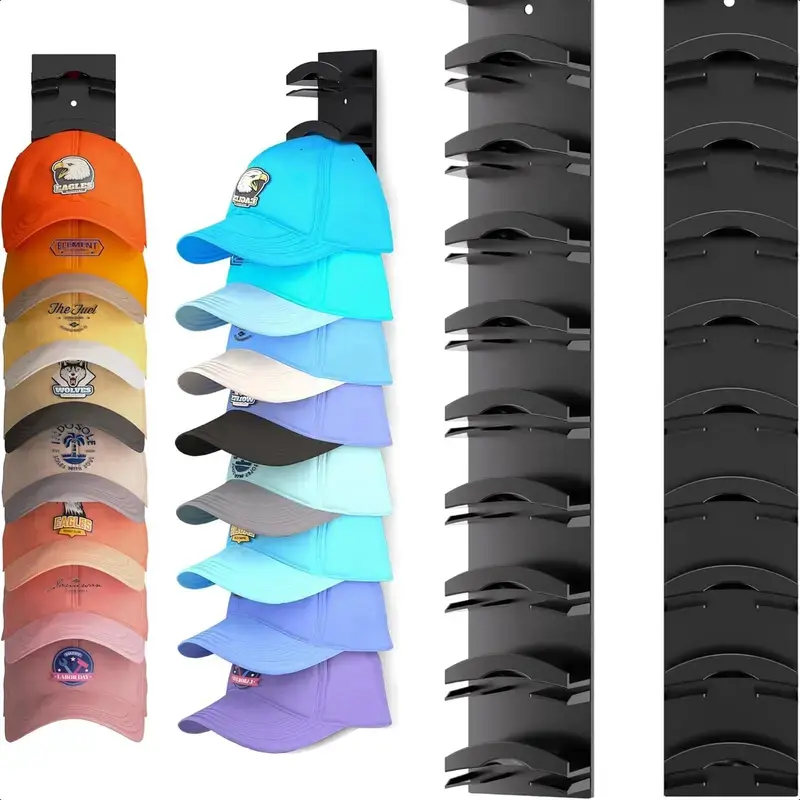 2-Pack Solid Plastic Hanging Hat Organizer - Multilayer, Sleek Black Modern Look, Customizable Mounting Options for Baseball Caps, Party Use, Door/Closet Space-Saving Display Storage