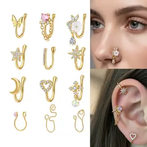 Fake Nose Ring Set – Non-Piercing Adjustable Nose Hoops Jewelry for Music Festivals Graduation Party | Silver, Gold, Pink CZ