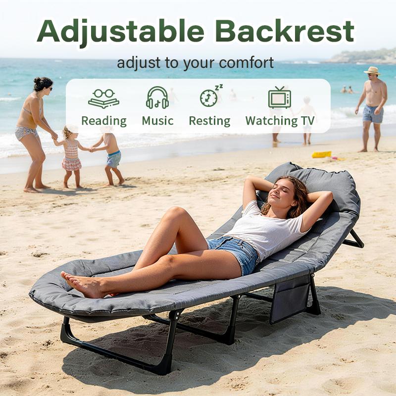 Camping Cot for Adults, 6 Angle Adjustable Folding Camping Bed with Mattress, Foldable Camping Bed for Camp, Office, Outdoor, Lightweight Camping Cot Supports 500 lbs