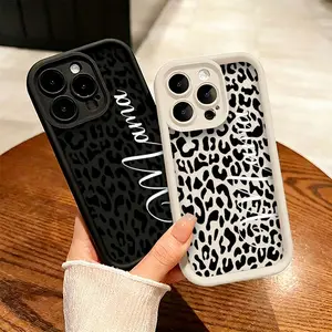 Black Leopard Print Name Script Phone Case，Modern Minimalist Style for iPhone 17 16 15 14 13 12 11 Plus Pro Max Gift.