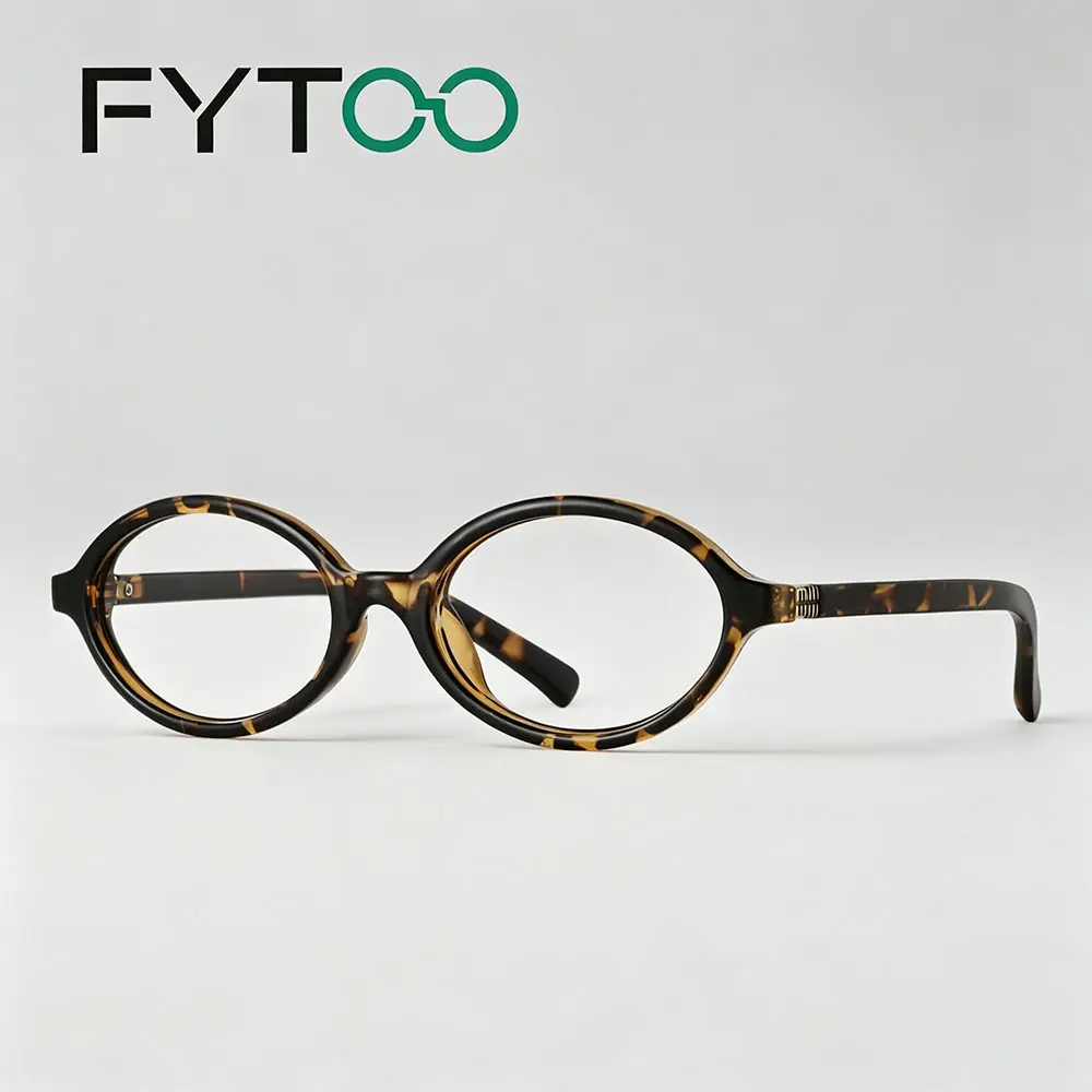 FYTOO Tortoiseshell Oval Acetate Glasses, Retro Y2K Leopard Print Style Eyeglasses 1845-13
