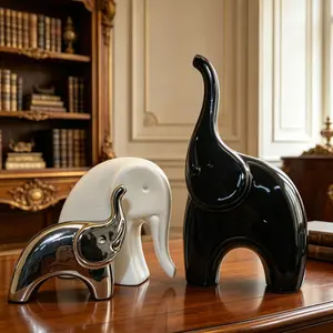 Ceramic Elephant Figurine, Bring Good Luck and Family Harmony, Realistic Design, Perfect for Home Bar Cabinet or Office Desk, Ideal for Home Use
