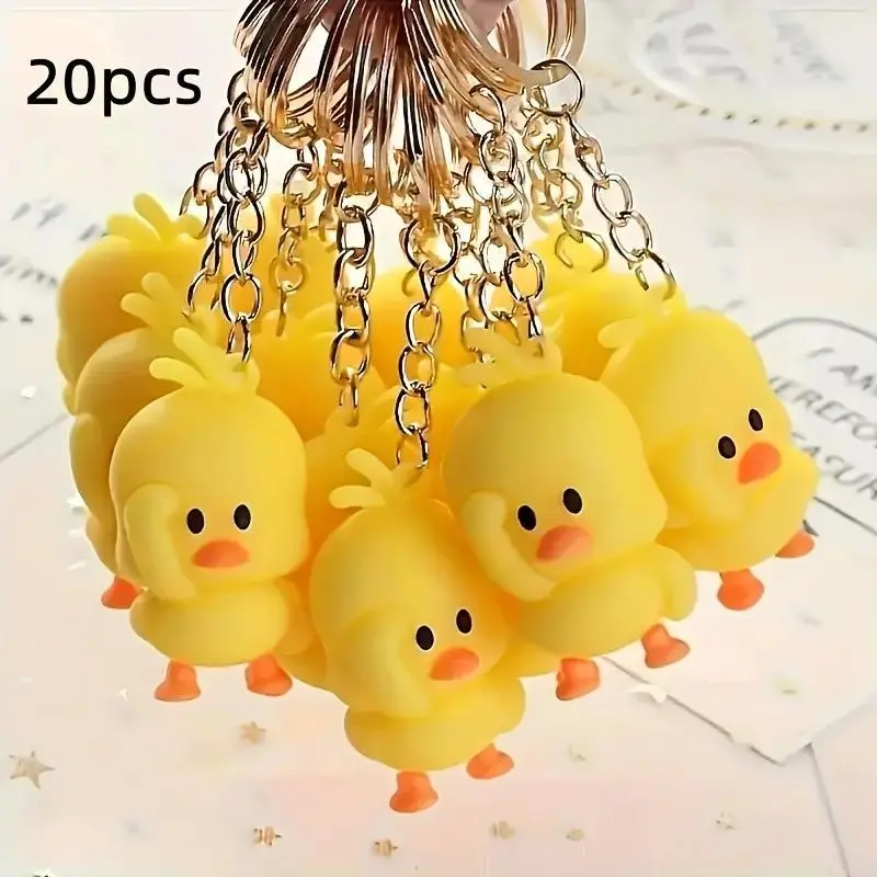 20pcs Silicone Duck Keychain Charms, Mini 0.98 Inch Cute Duck Bag Pendant, Car Hanging Decor, Birthday Party Gift, Holiday Gift, Cute Keychains