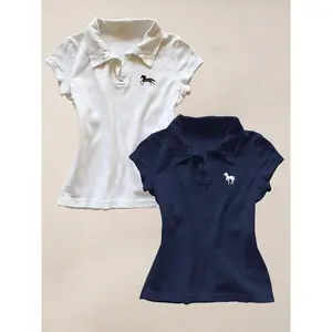 Fashionable, summer Polo collar short, slim fit shoulder women's T-shirt
