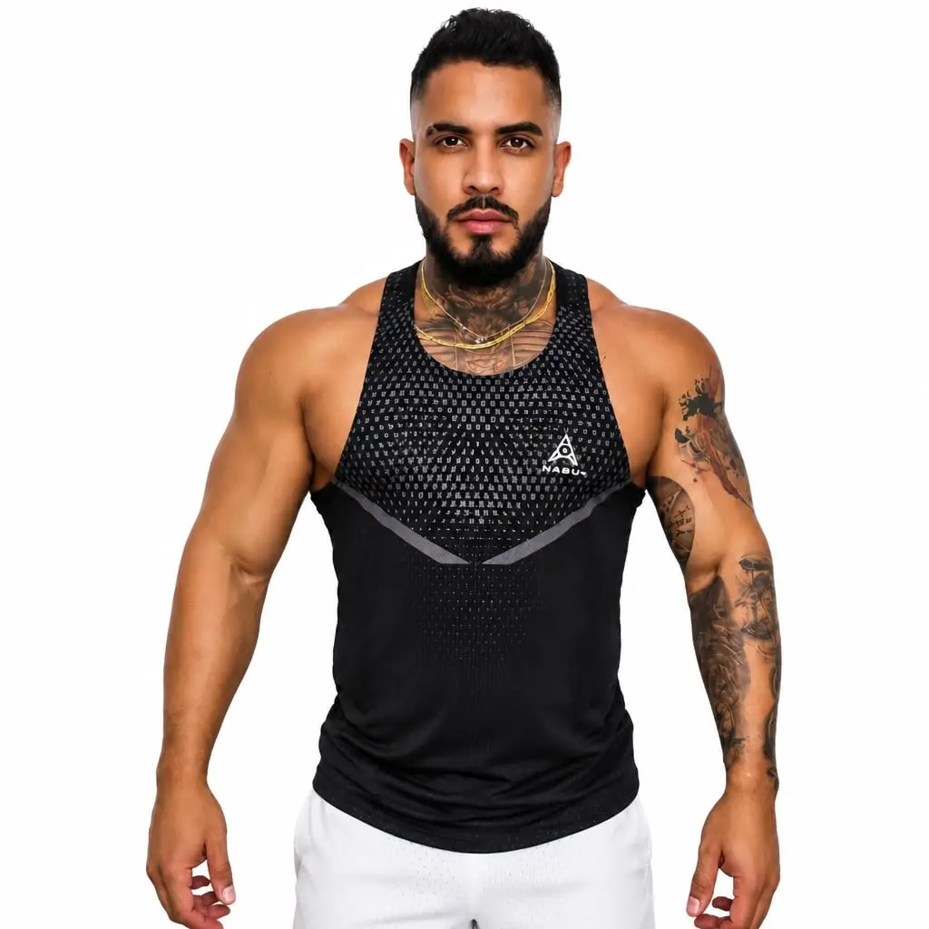 NABU Men's Black Mesh Gym Stringer Tank Top