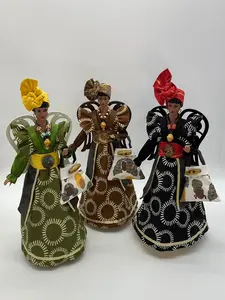 Black Angel Tree Topper in Afro Bohemian Style with Handbag Ornaments - Unique Afrocentric Holiday Decor