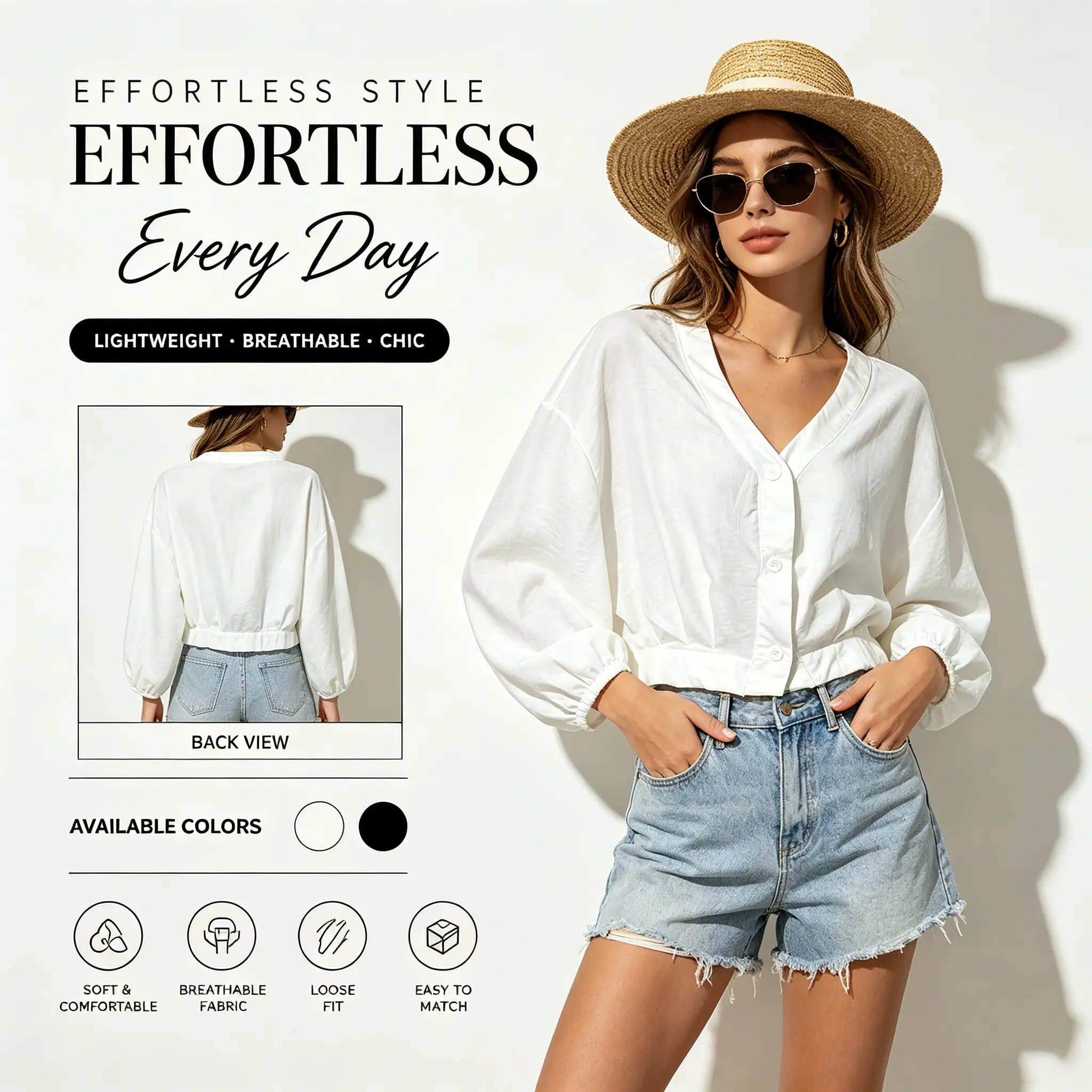 Women's Summer Loose Lightweight Short Jacket, Sheer Figure‑Hiding Sun Protection Shirt, Casual Age‑Reducing Long Sleeve Blouse