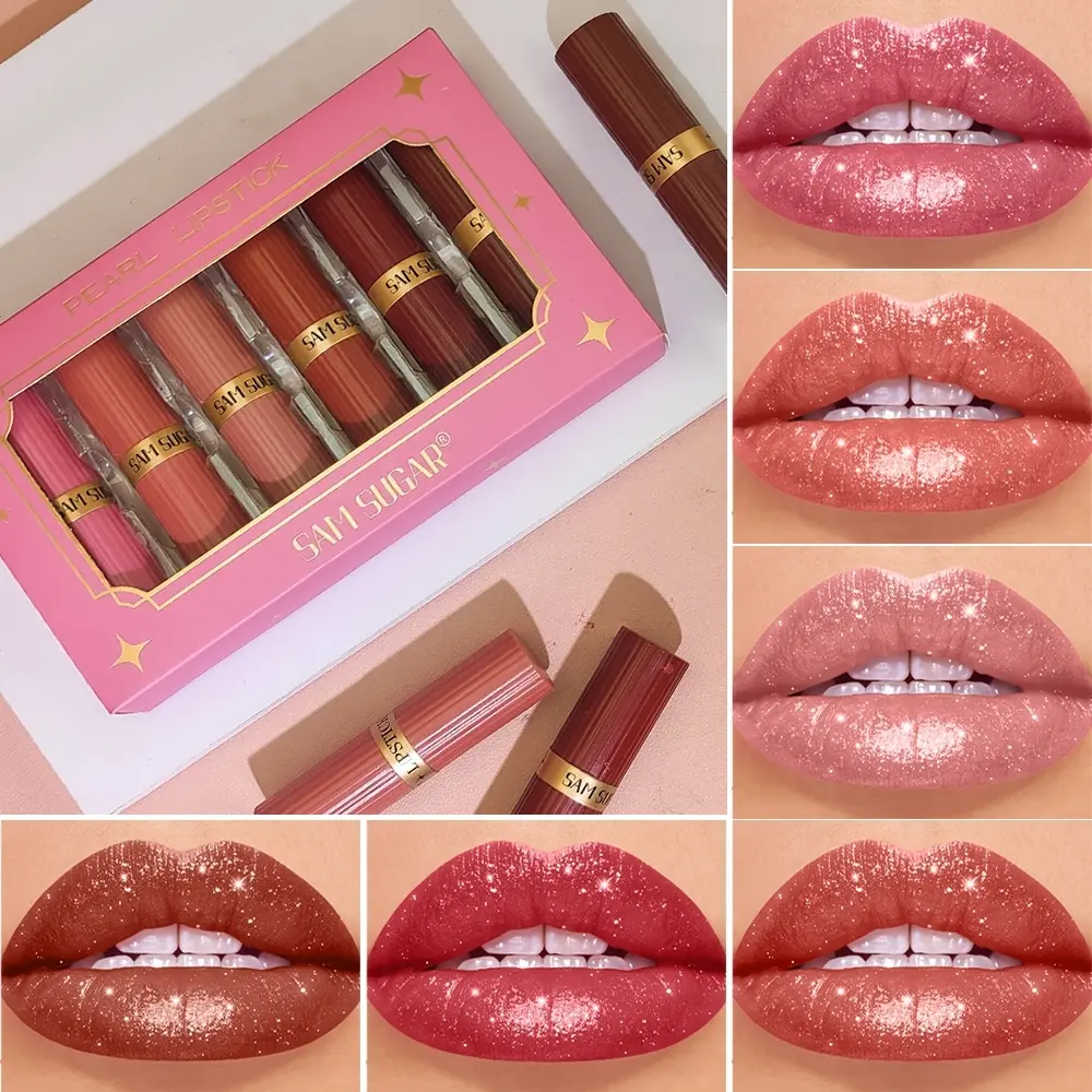 Long Lasting Glitter Lipstick Set, 6 Counts/set Shimmering Lip Gloss, Glittery Lip Gloss, Glittering Lipstick, Sparkly Lipstick, for All Occasions Lip Makeup, Girls and Women Makeup Accessories, Cosmetic, Lip Products Makeup, Glitter Lip Balm