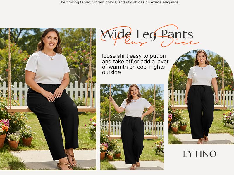Eytino Womens Plus Size Wide Leg Pants Elastic Waist Drawstring Casual Palazzo Pants Cotton Lounge Trouser with Pockets(1X-5X) Eytino Womens Plus Size Wide Leg Pants Elastic Waist Drawstring Casual Palazzo Pants Cotton Lounge Trouser with Pockets(1X-5X)